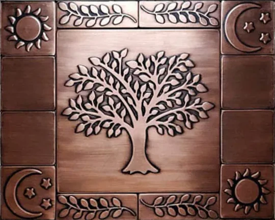 Beautiful tree of life kitchen rustic backsplash tiles copper version