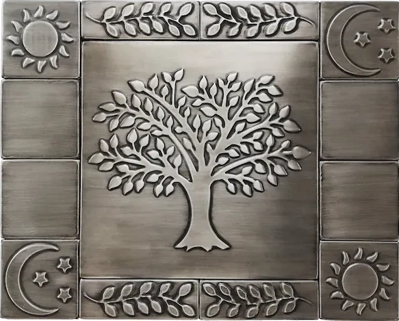 Beautiful tree of life kitchen rustic backsplash tiles silver version