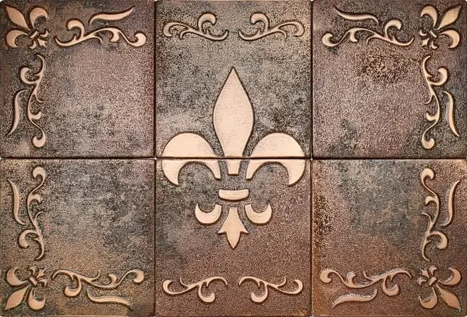 Fleur-de-lis-copper-tiles-with-brown-patina