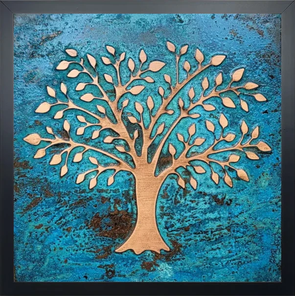 Handmade, Framed, Copper Tree of Life