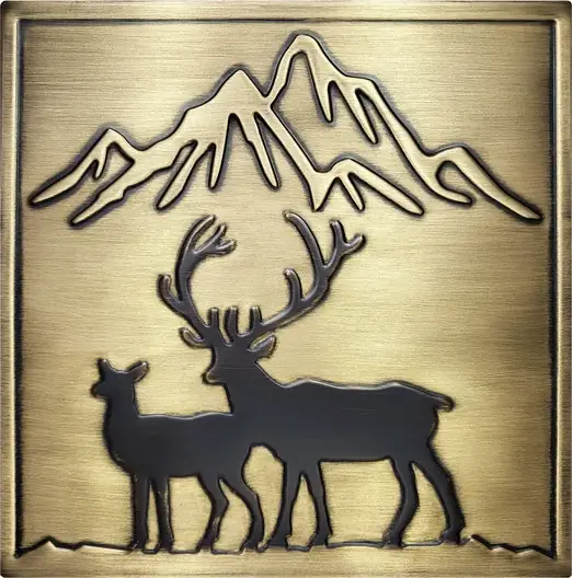 deer and mountain on framed brass tile