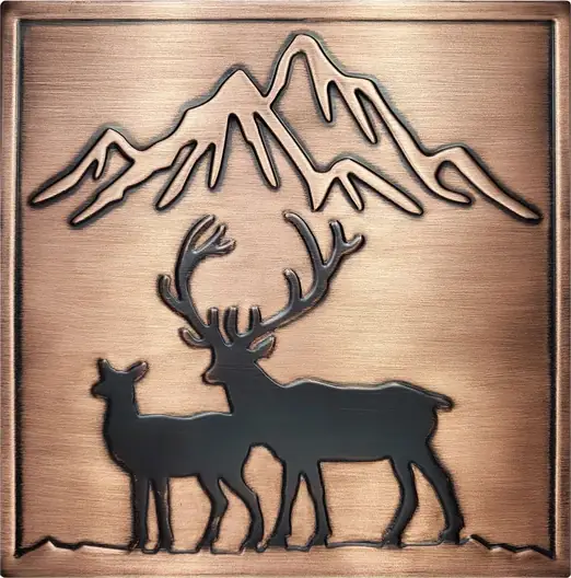 deer and mountain on framed copper tile