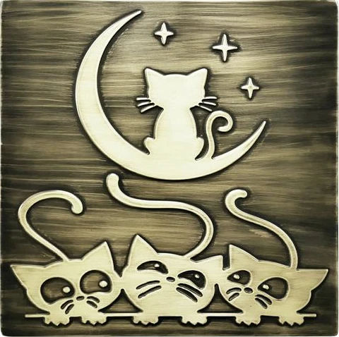 Cats-and-moon-brass-tile