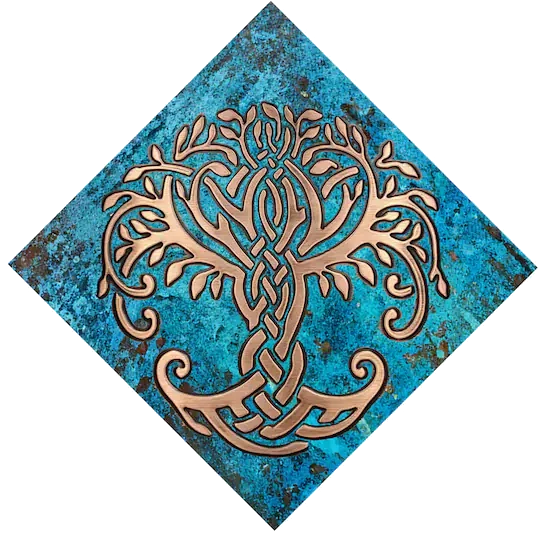 Beautiful diagonal celtic tree of life with blue patina