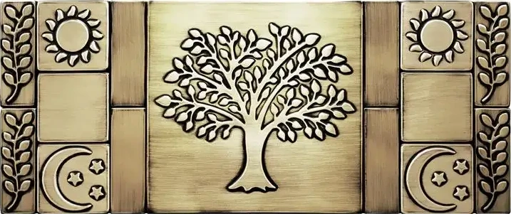 Beautiful Tree of life with olive branches, sun and moon brass version