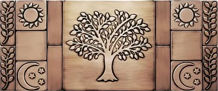 Beautiful Tree of life with olive branches, sun and moon copper version