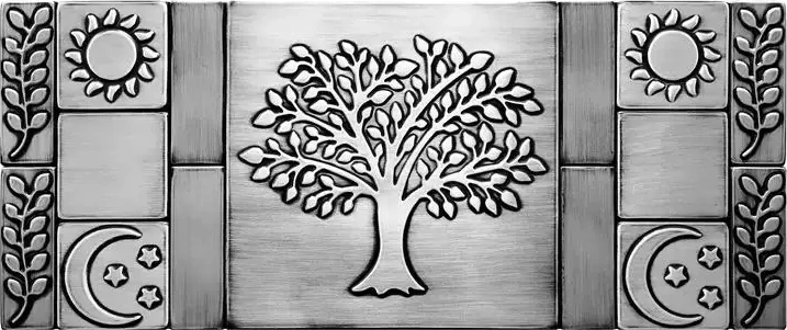 Beautiful Tree of life with olive branches, sun and moon silver version