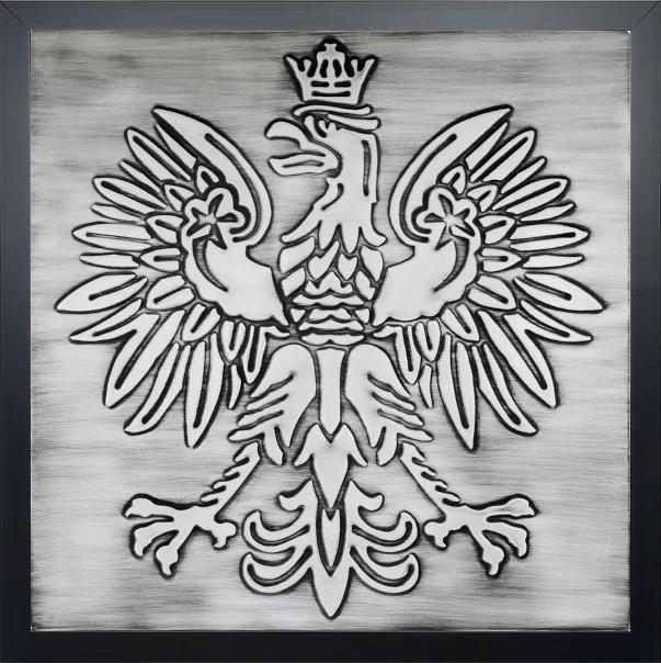 Coat of arms of Poland Polish eagle on steel tile in wooden frame