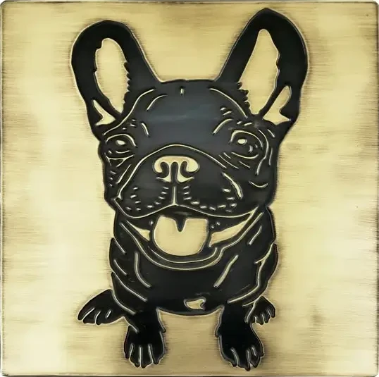 Cute French Bulldog on brass tile