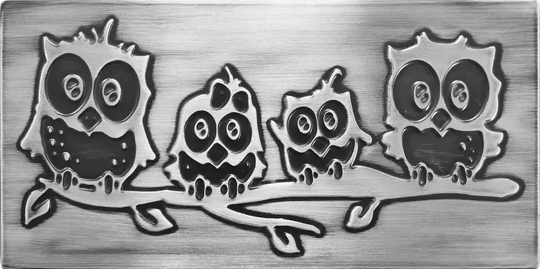 Family of owls on a branch silver version