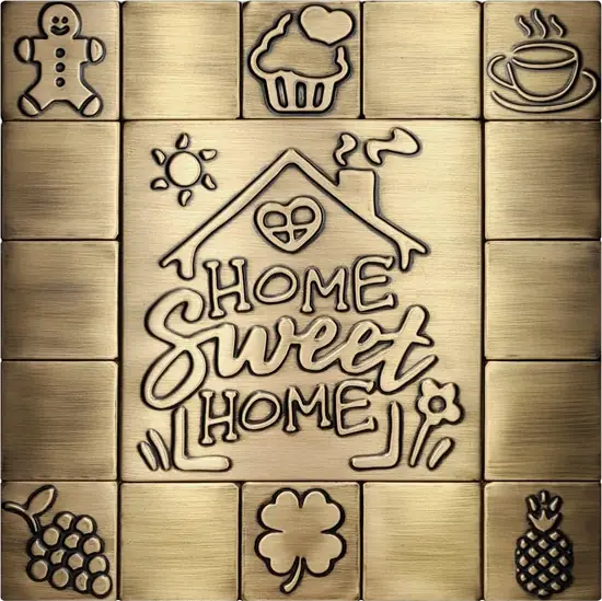 Home Sweet Home kitchen metal tiles brass version