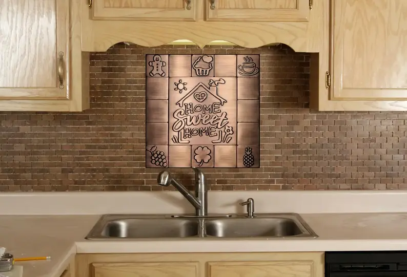 Home Sweet Home kitchen metal tiles copper 3 version