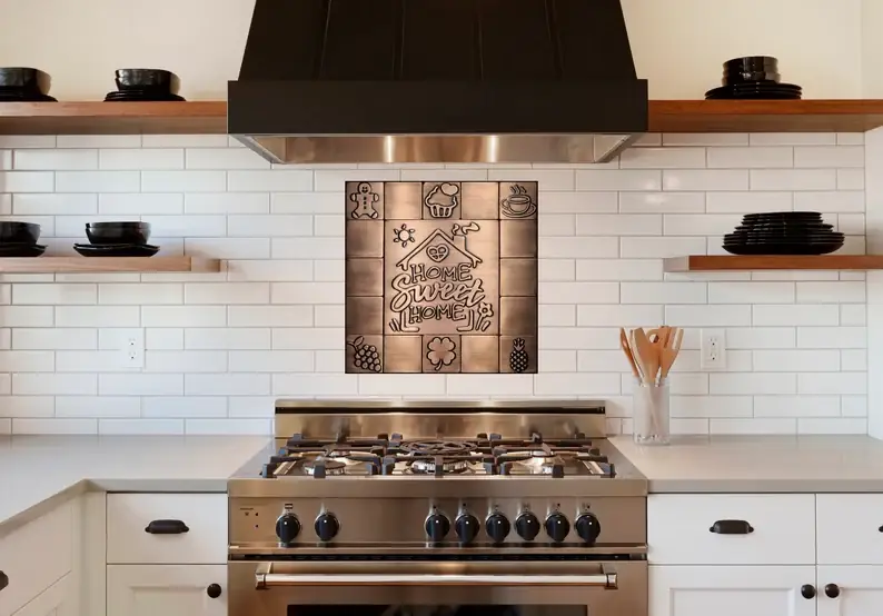 Home Sweet Home kitchen metal tiles copper 4 version