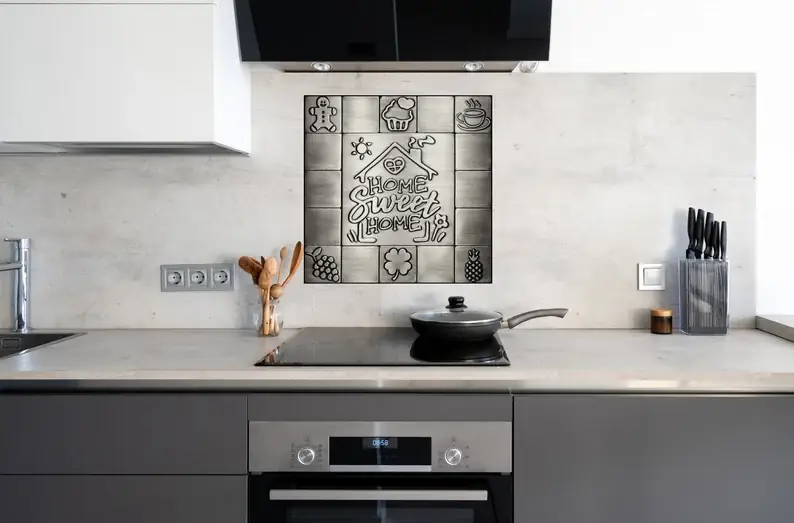 Home Sweet Home kitchen metal tiles silver 3 version