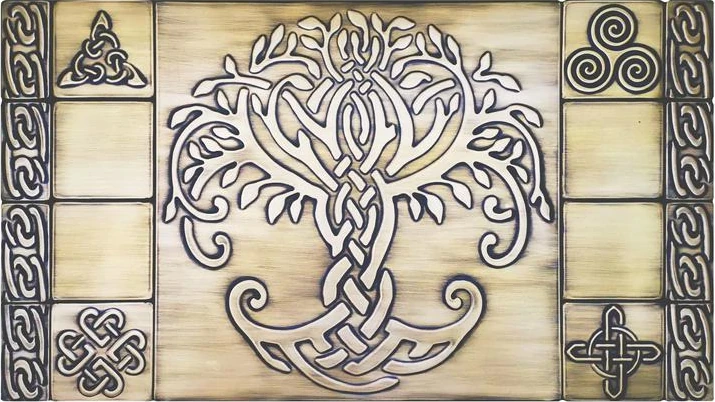 Magnificent celtic backsplash brass version