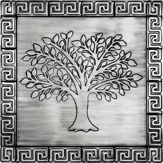 Beautiful tree with a Greek key pattern backsplash silver version