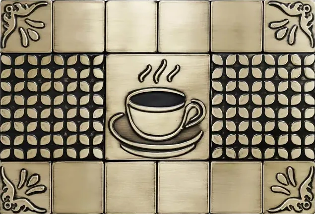 Beautiful backsplash with a cup of coffee brass version
