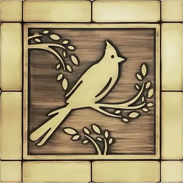 Cardinal-bird-on-a-branch-handmade-brass-tiles