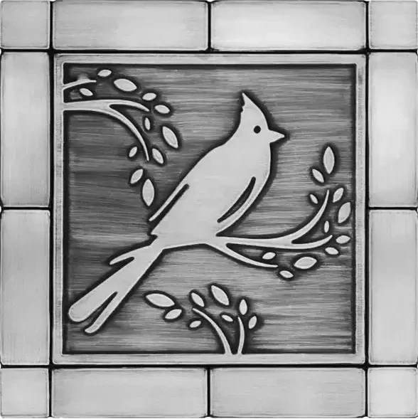 Cardinal bird on a branch handmade steel tiles