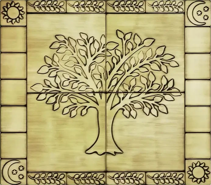 Beautiful Tree of life with olive branches, sun and moon brass version