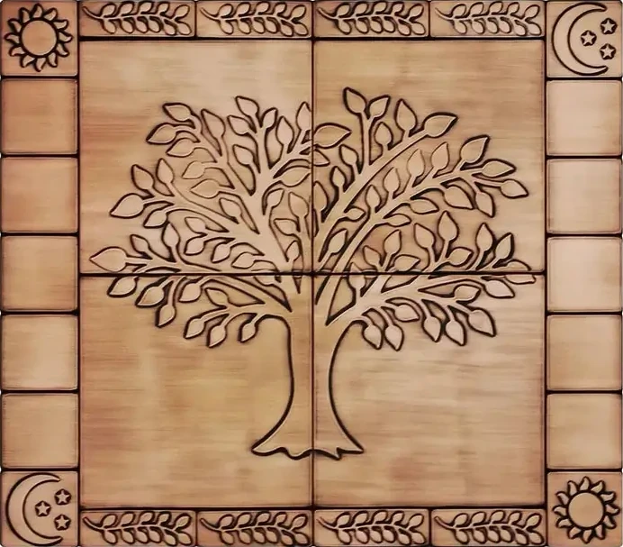 Beautiful Tree of life with olive branches, sun and moon copper version