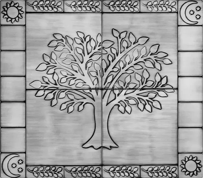 Beautiful Tree of life with olive branches, sun and moon silver version