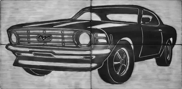Ford mustang on steel tiles