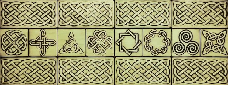Set of 16 Handmade celtic tiles brass version