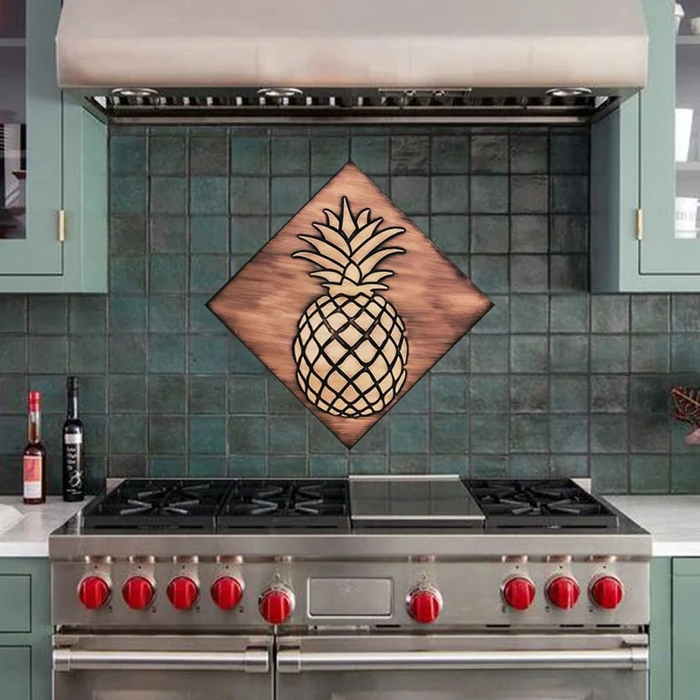 Beautiful pineapple on diagonal metal tile