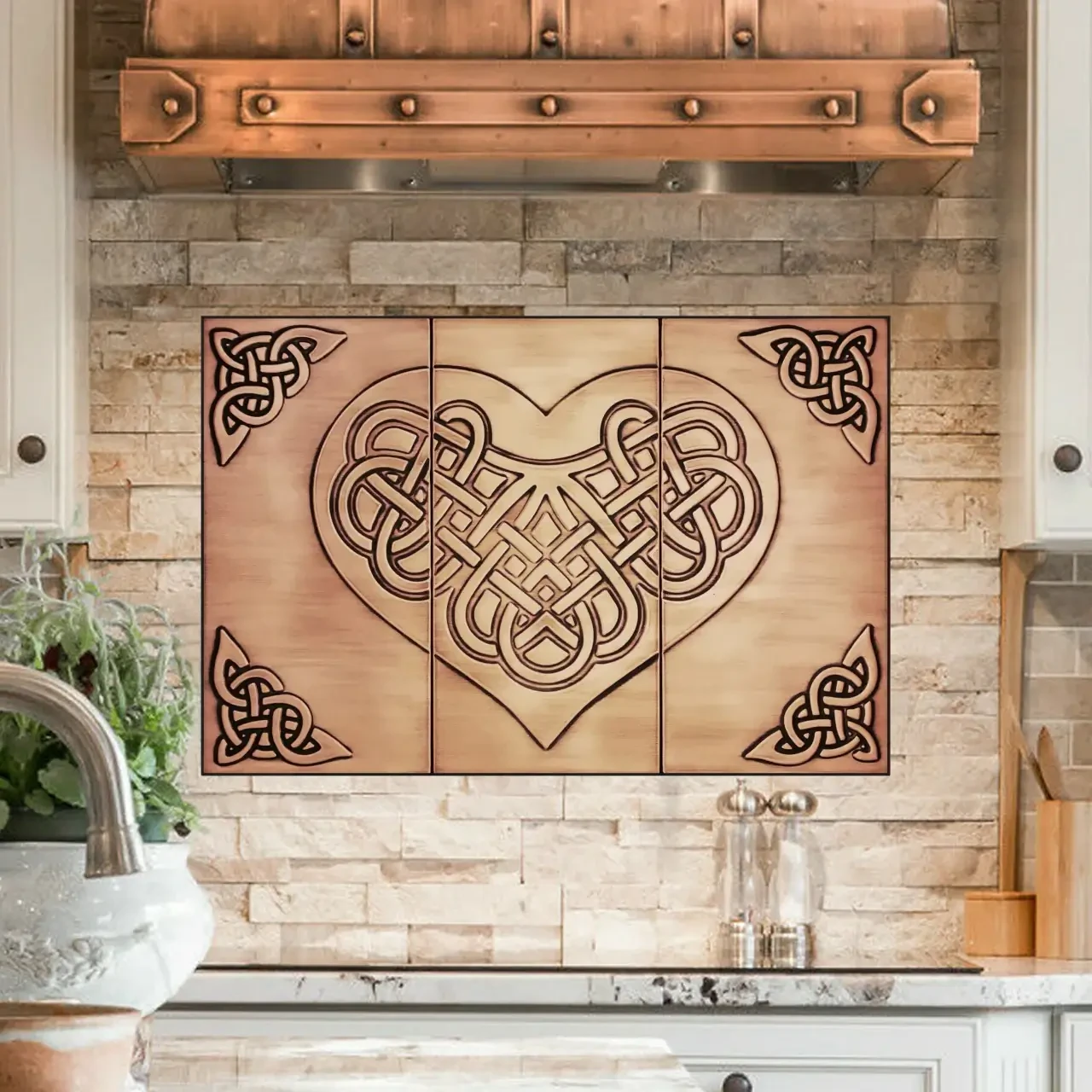 Beautiful-celtic-heart-on-3-copper-tiles-backsplash