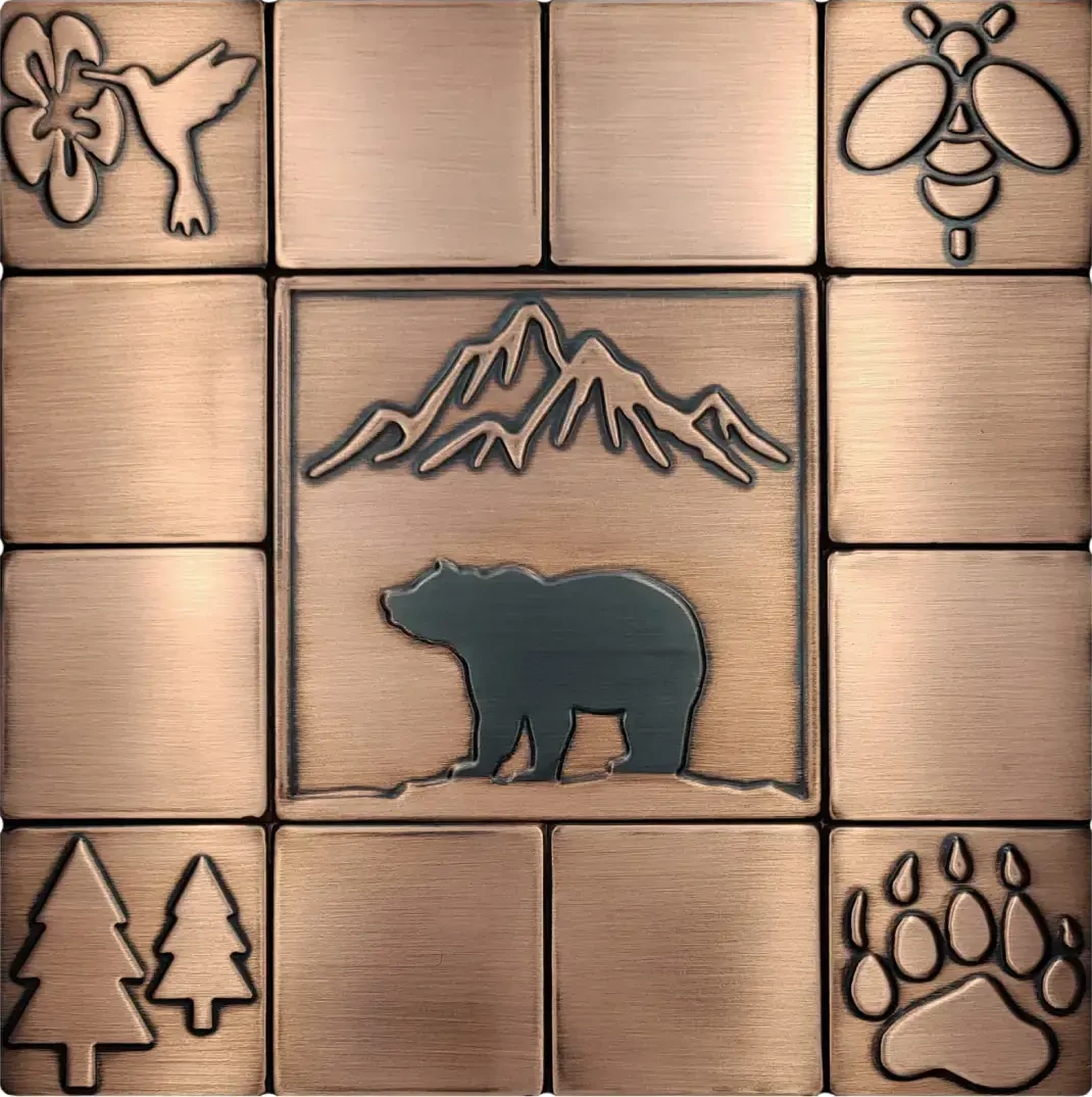 Bear and mountains on copper tile