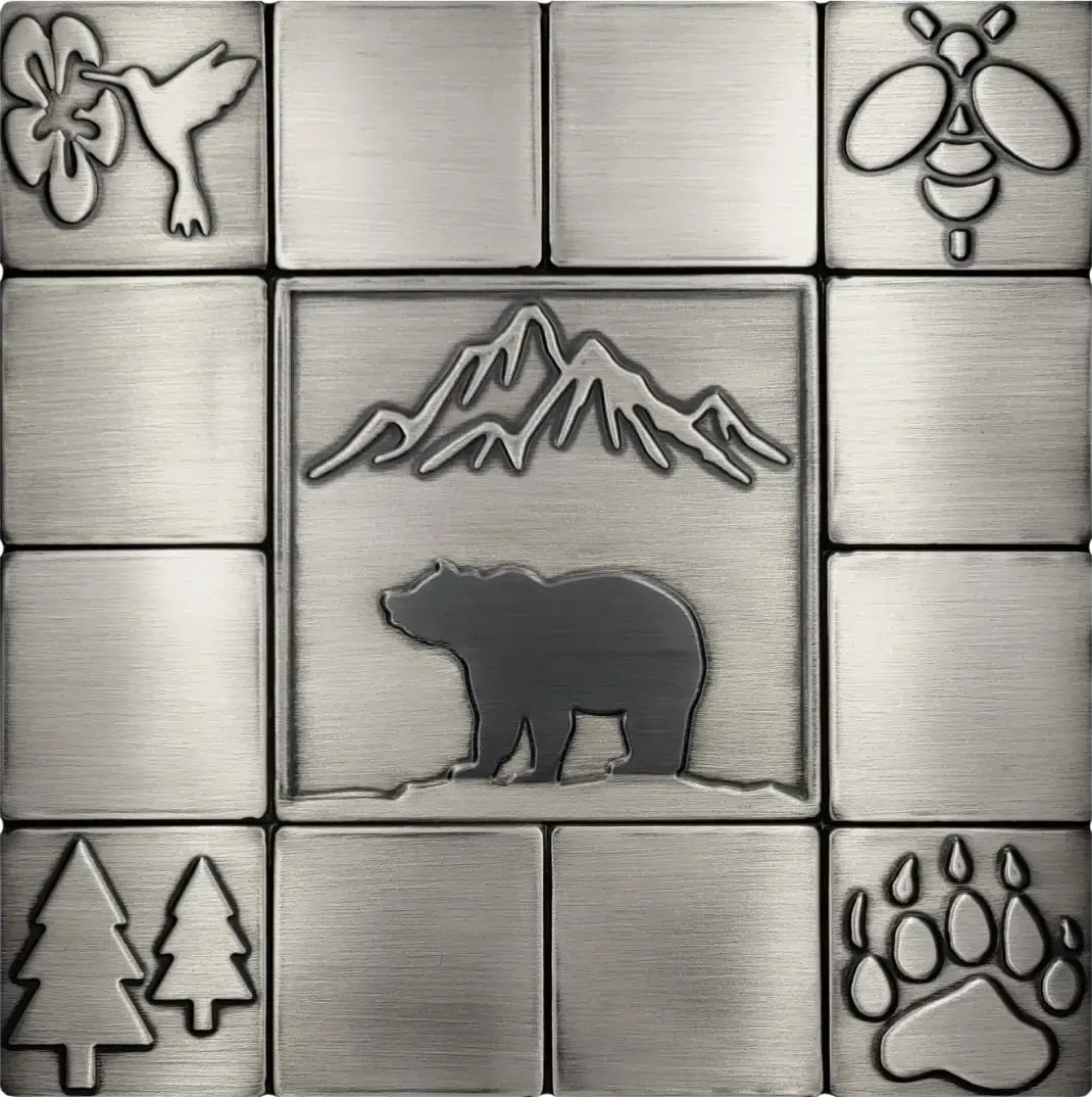 Bear and mountains on steel tile