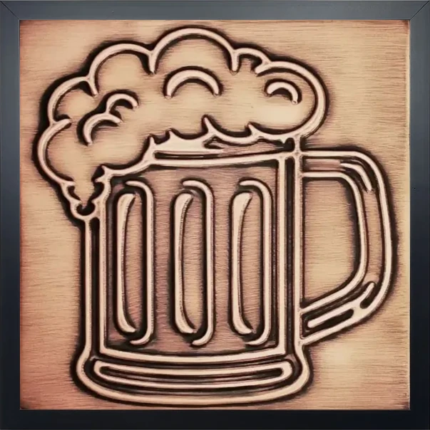 Beer Mug on copper tile in wooden frame