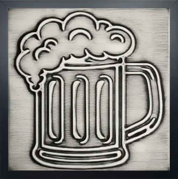 Beer Mug on steel tile in wooden frame