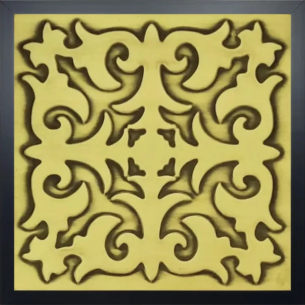 Beautiful Handmade Tile in wooden frame brass version