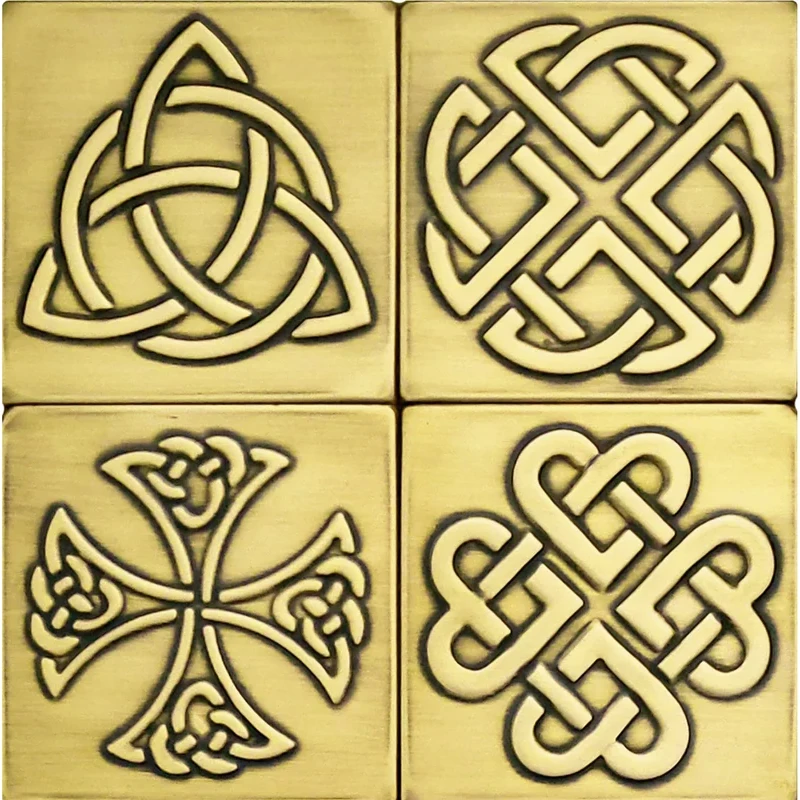 Set of 4 Celtic Handmade tiles brass version
