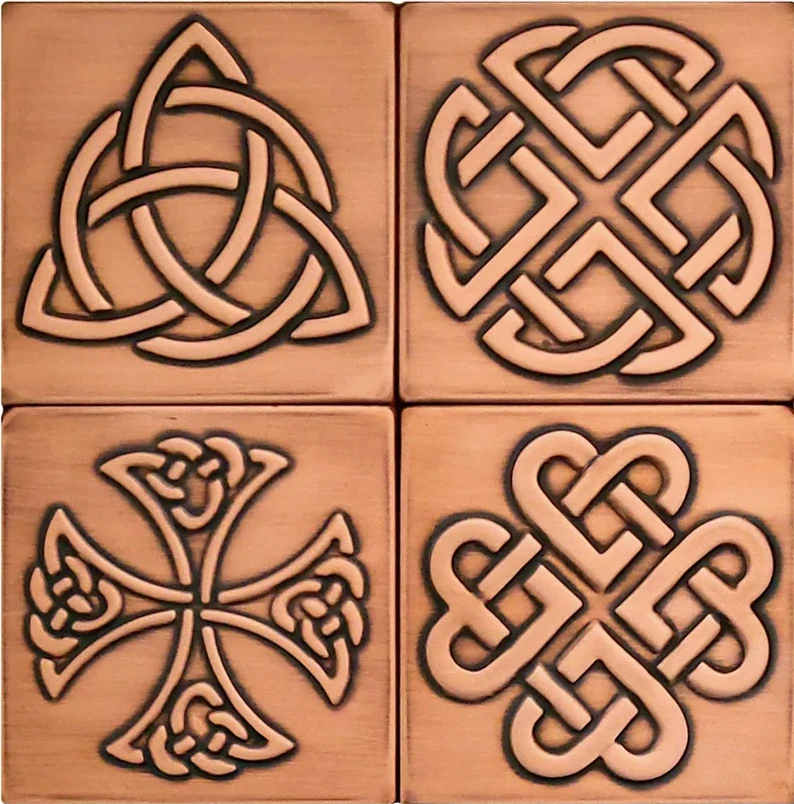Set of 4 Celtic Handmade tiles copper version