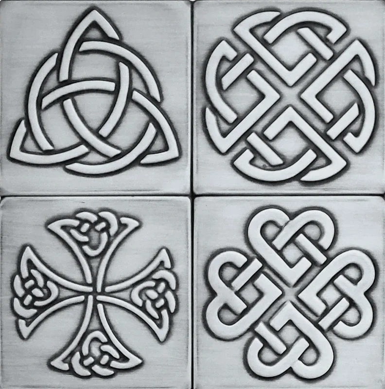 Set of 4 Celtic Handmade tiles silver version