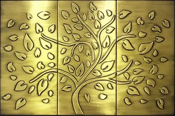 Tree of life on three brass tiles
