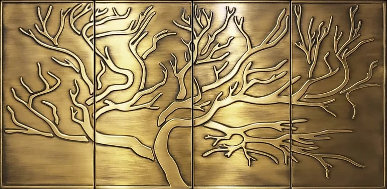 Tree of life set of 4 handmade brass tiles