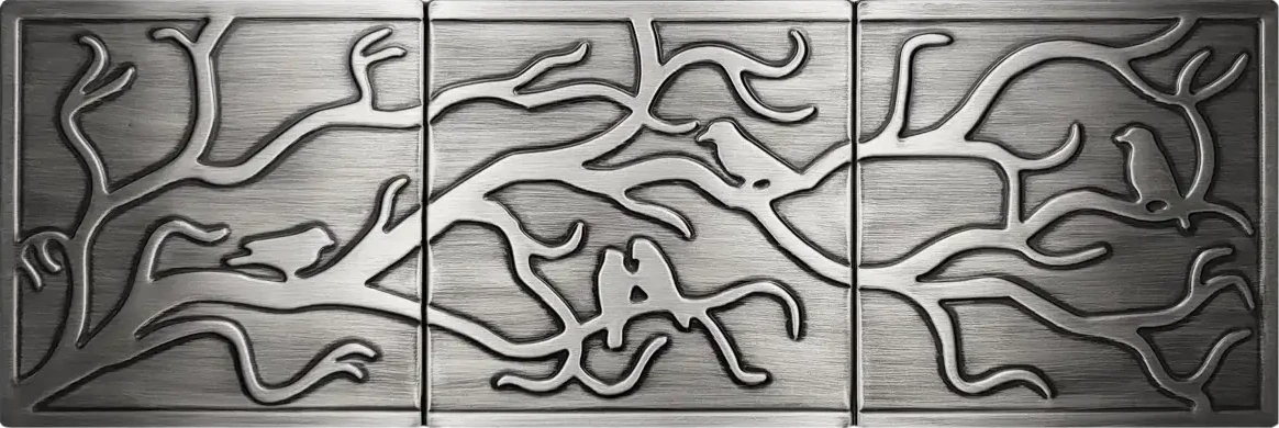 Birds on the branch motif on silver tiles