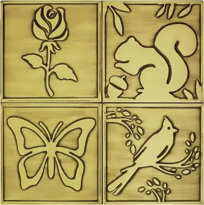 Rose, squirrel, butterfly and bird backsplash brass version