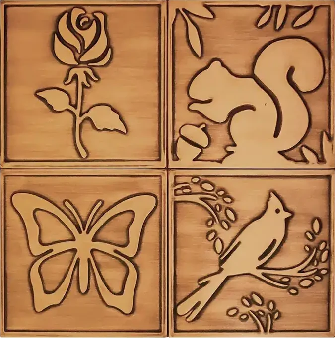 Rose, squirrel, butterfly and bird backsplash copper version