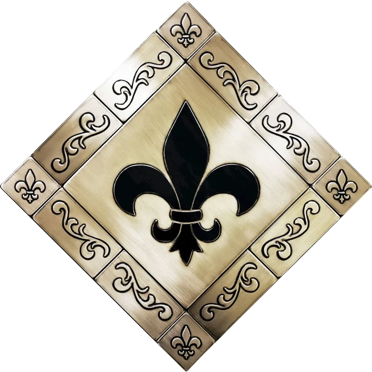 Diagonal brass tiles with Fleur de lis motif