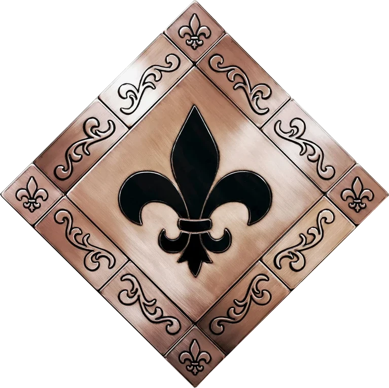 Diagonal copper tiles with Fleur de lis motif