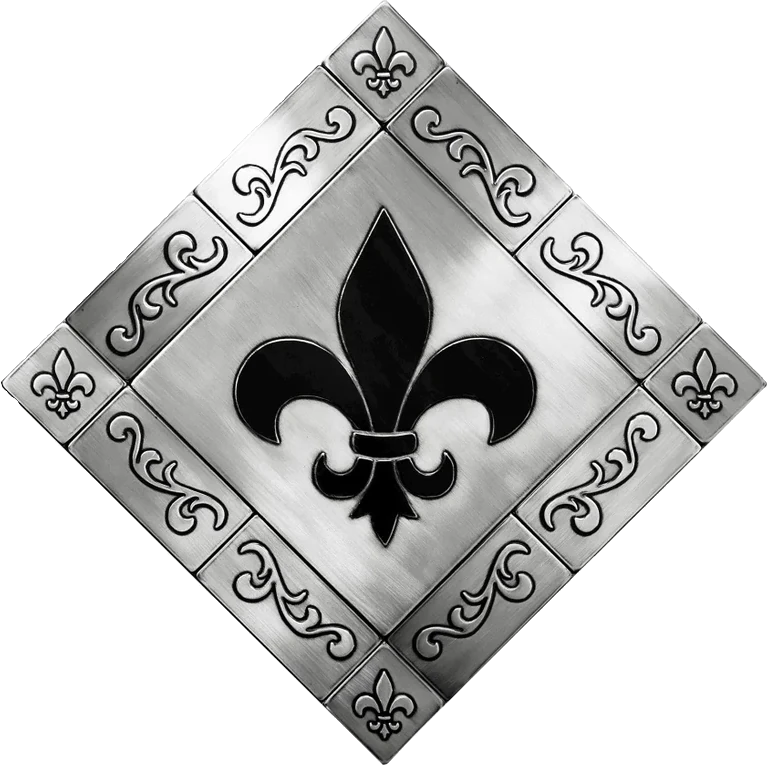 Diagonal silver tiles with Fleur de lis motif