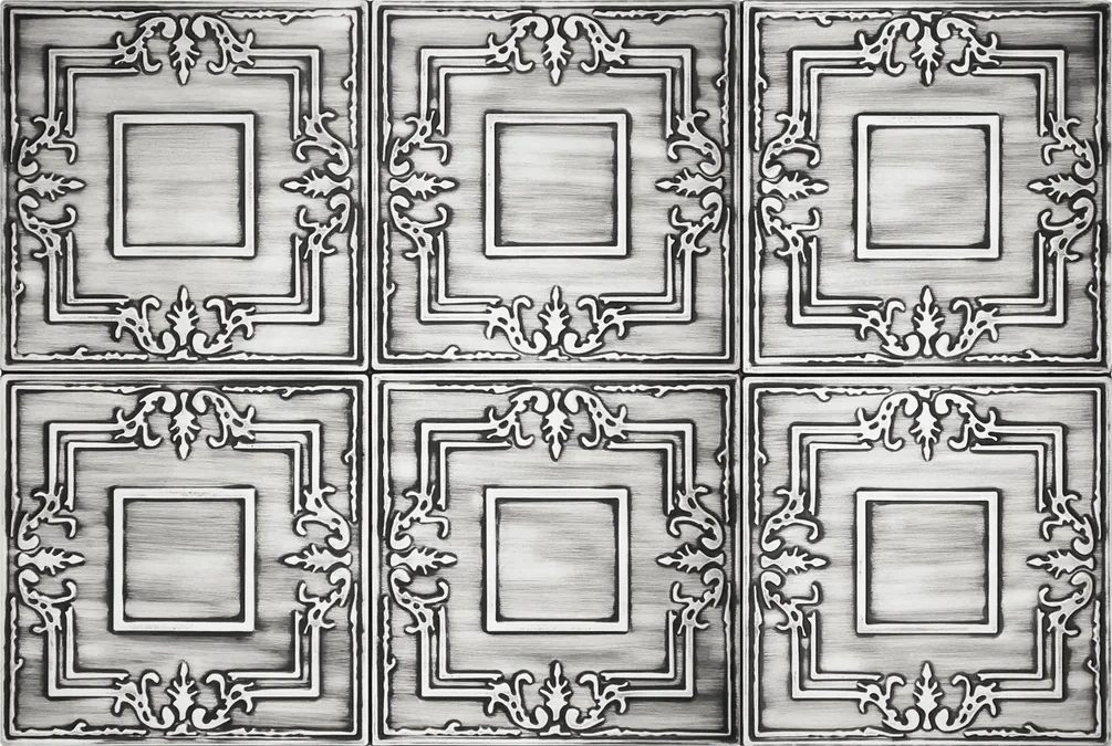 silver tiles with beautiful, decorative pattern