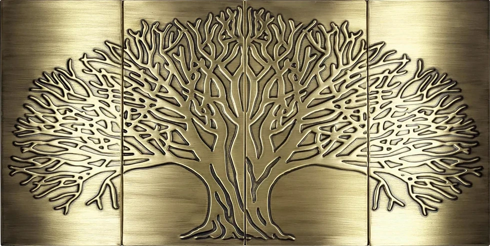 Tree of life on 4 handmade tiles brass version