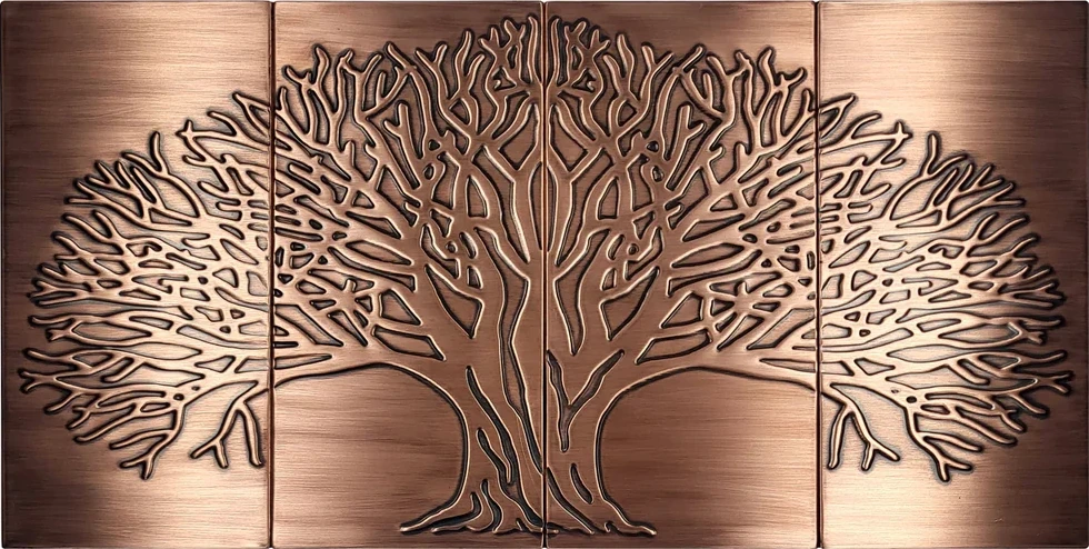 Tree of life on 4 handmade tiles copper version