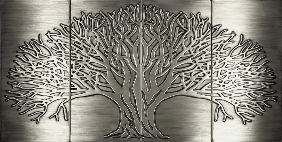 Tree of life on 4 handmade tiles silver version